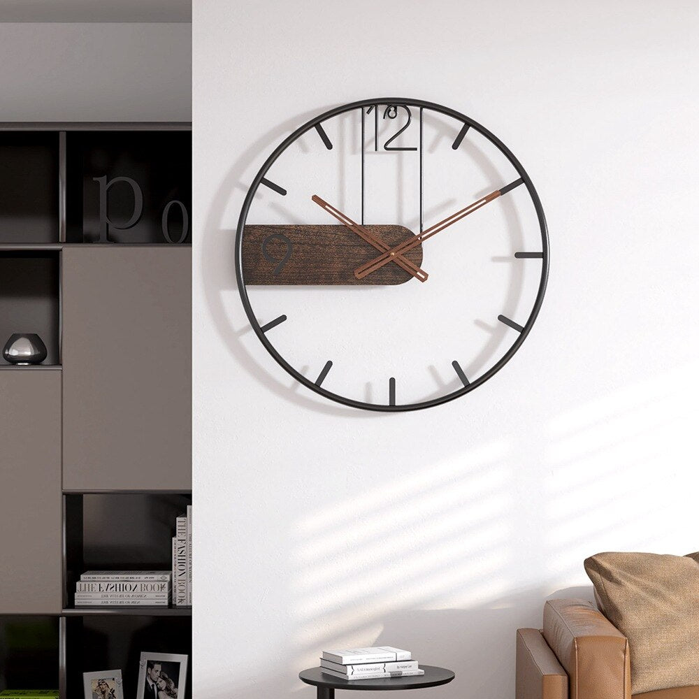 Wandklok Staal Walnoot 40cm Industrieel Modern Scandinavisch Design Huiskamer Kantoor Keuken Woonruimte Decoratie | Sansoti