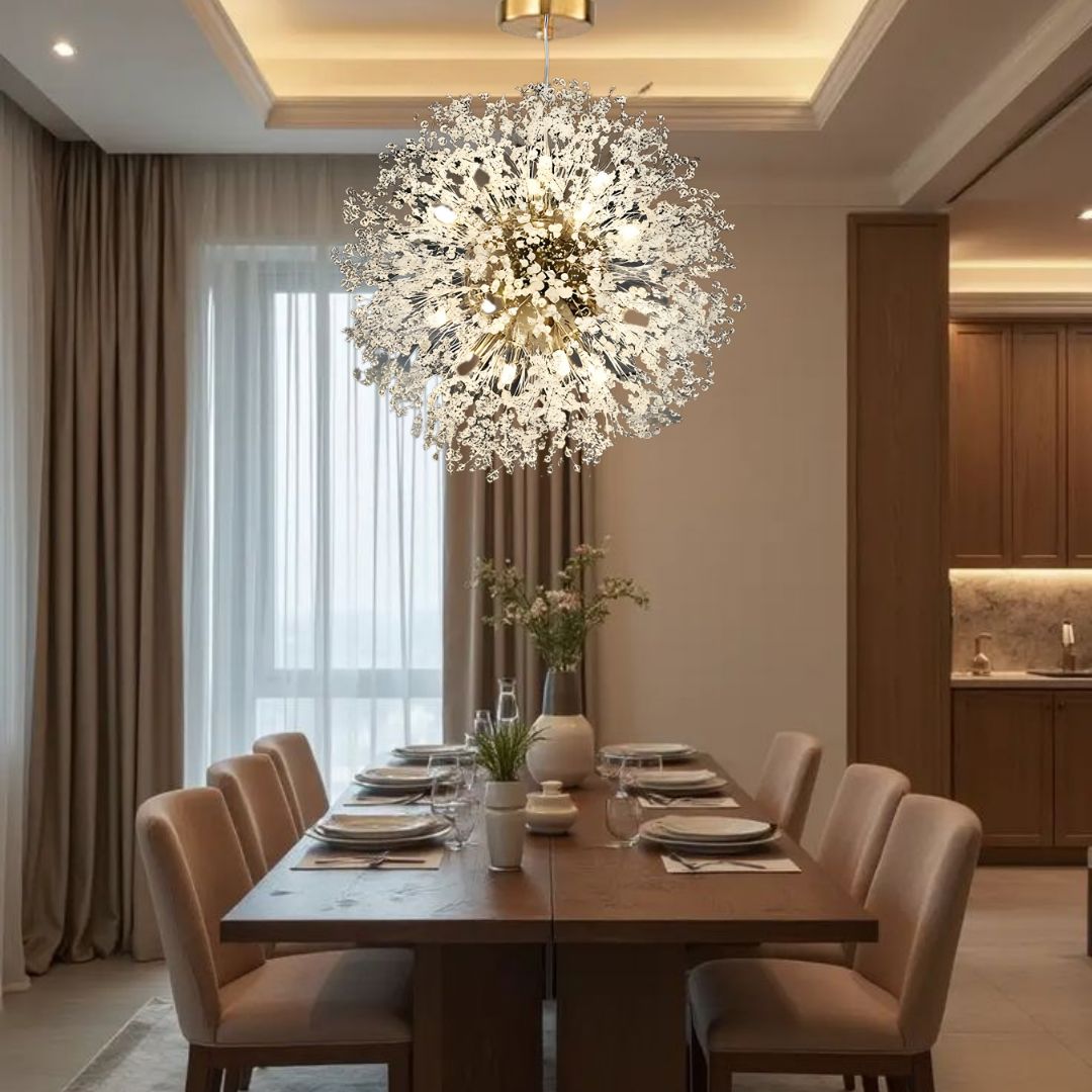 Lustre moderne en cristal pissenlit avec LED G9 et finition métal de luxe | Restfield