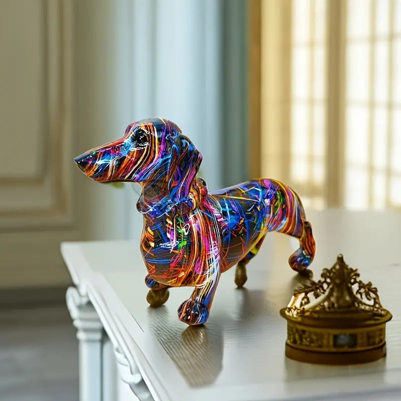 Teckel Beeldje Resin Multicolor Woonkamer Decoratie Hond Sculptuur Kunst Beeld Modern Interieur Accessoire | Sansoti
