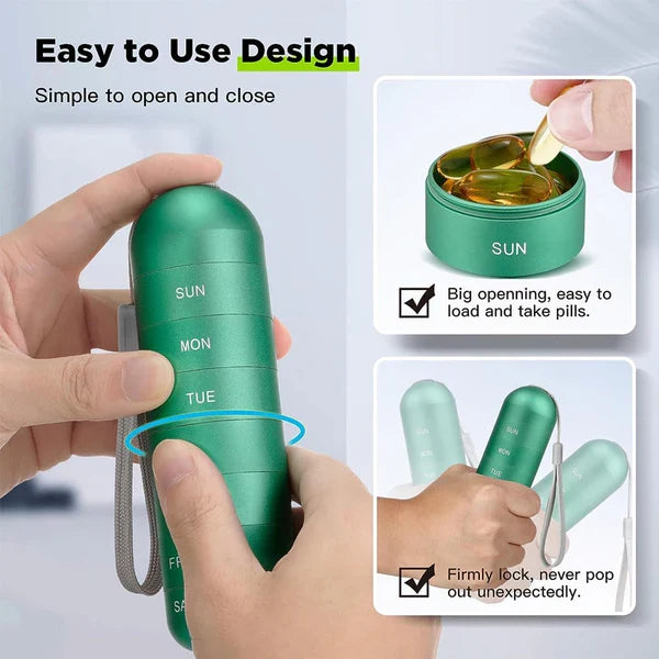 Pillendoos Aluminium 7 Dagen Weekbox Reis Medicijnen Organizer Waterdicht Draaivak Supplement Pillendispenser | Sansoti