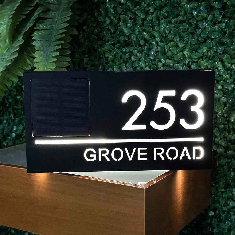 Solar LED House Number Sign 3D Acrylic Illuminated Warm White Modern for Garden & Entrance | Sansoti