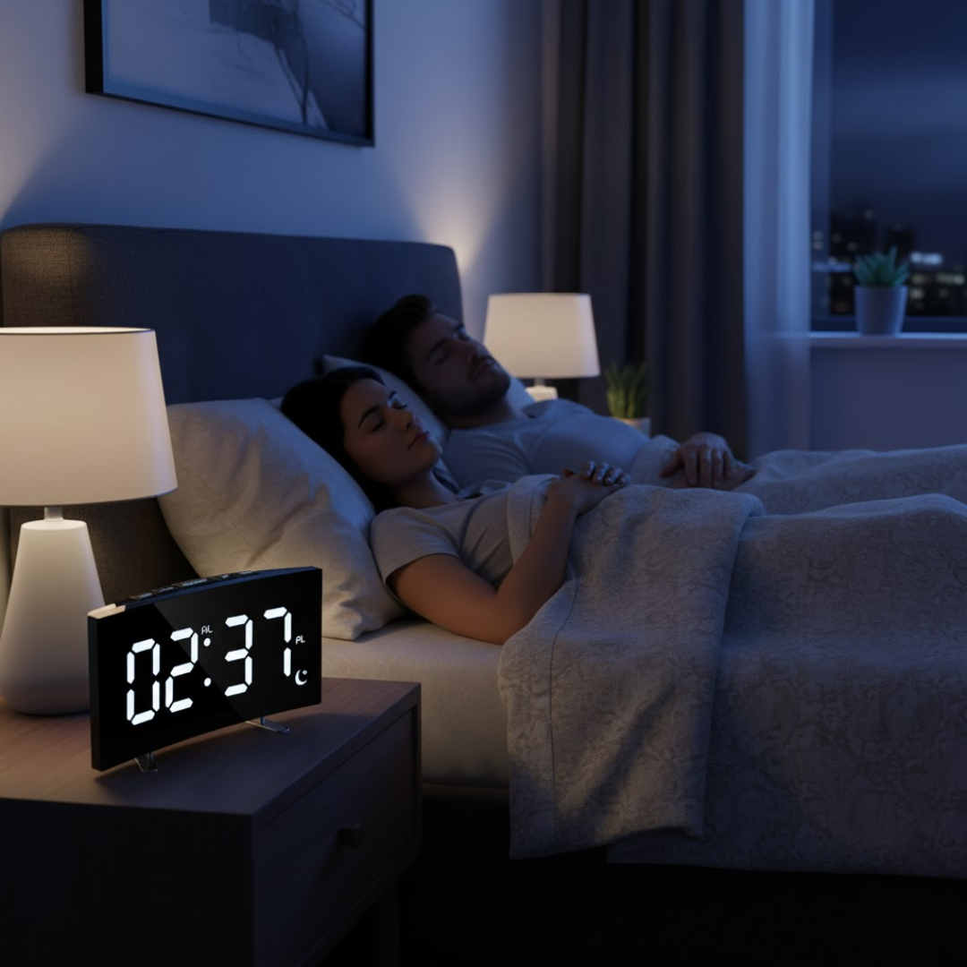 Digitale LED Wekker met Gebogen Display – Automatische Lichtregeling & Groot Scherm | Sansoti