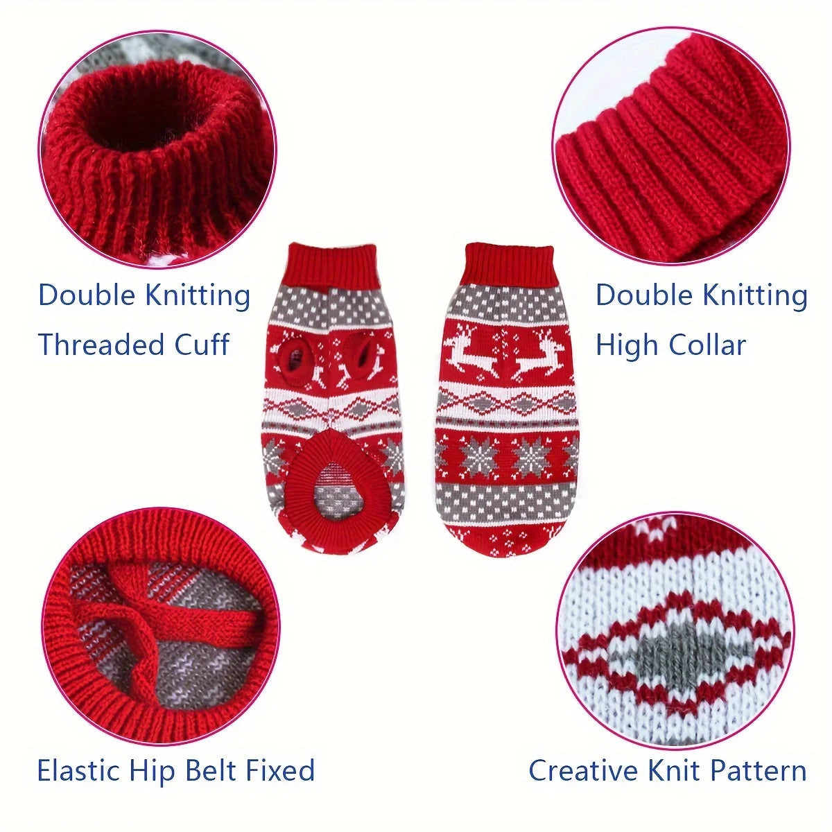 Knitted Pet Sweater with Festive Winter Pattern for Dogs and Cats Sizes S-XL Red Acrylic Warm Christmas Sweater | Sansoti