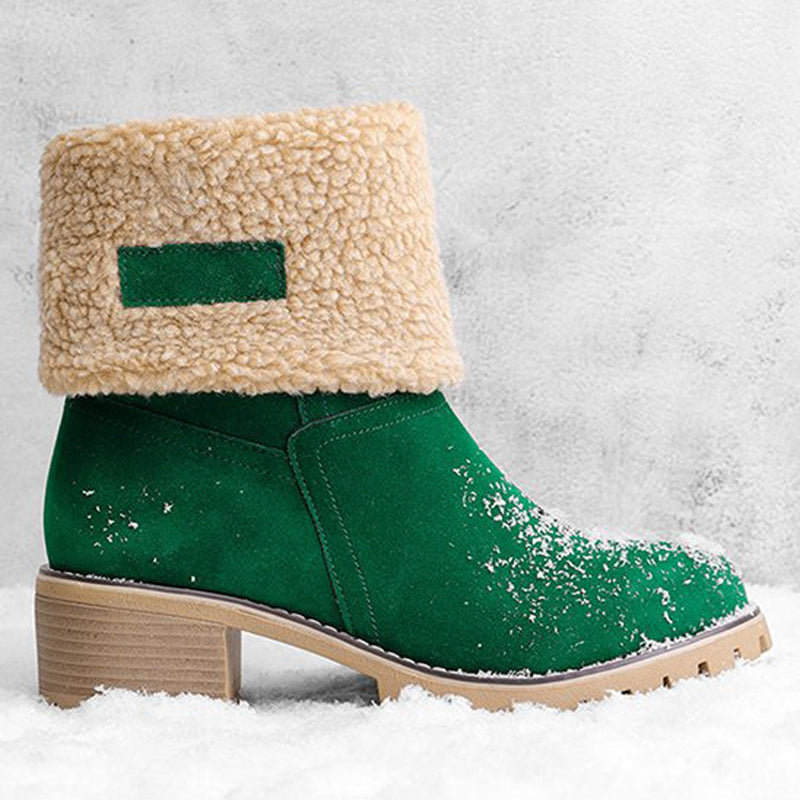 Winterlaarzen Dames met Lage Blokhak Comfortabel Antislip Warme Voering Stretch Zwart Groen Rood Elegante Laarzen | Sansoti