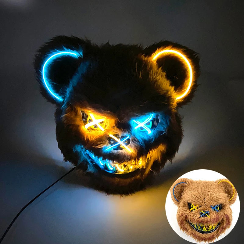 Oplichtend LED Neon Masker Beer Konijn Horror Halloween Griezelfeest Verkleedkostuum Spookhuis Party Decoratie | Sansoti