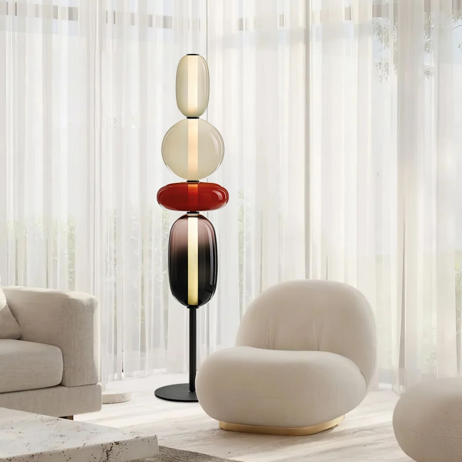 Stehleuchte Glas LED 130 oder 160 cm Rot Weiß Schwarz Wohnzimmer Design Stehlampe Lichtobjekt Interieur | Restfield
