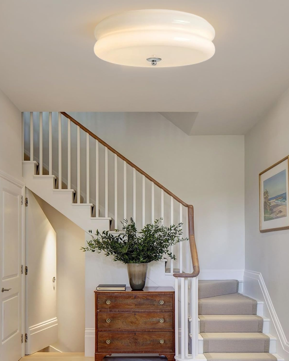 Art Deco Deckenleuchte in Beige mit Chromakzent und warmer Ambientebeleuchtung | Restfield