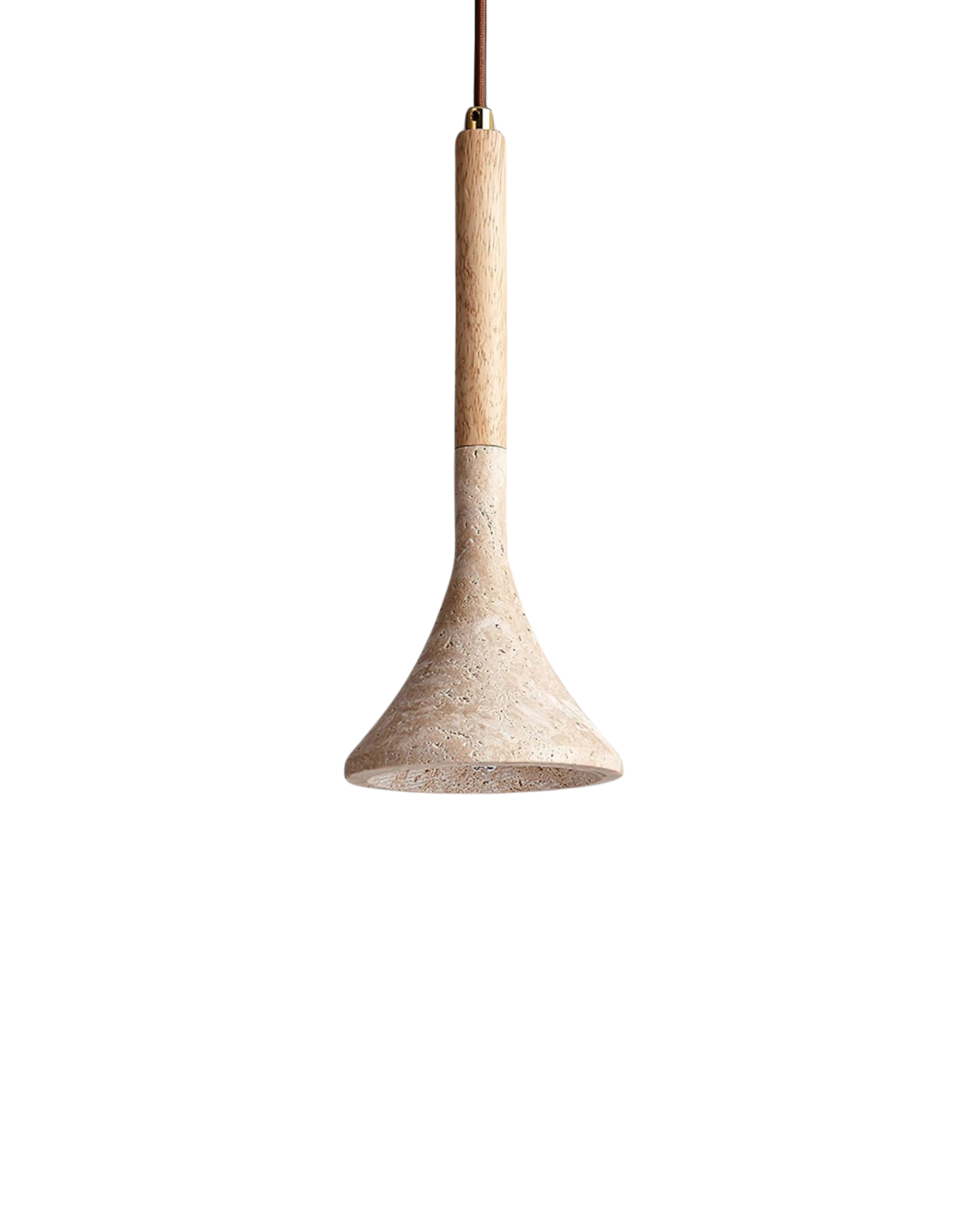 Travertijn Hanglamp met Walnoot Hout – Natuursteen Eetkamerlamp Warm Licht Scandinavisch Interieur | Sansoti