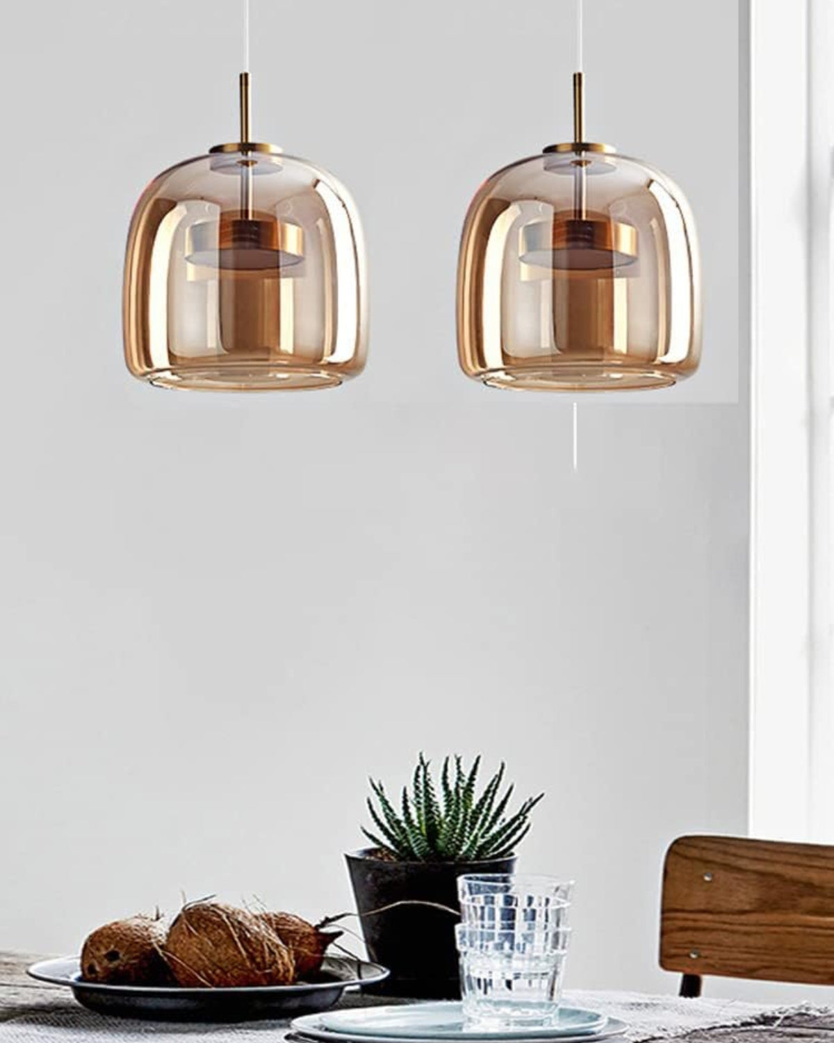 Hanglamp Rookglas met LED Verlichting Goud Zwart Amber Dimbaar Eetkamer | Scandinavische Glazen Plafondlamp Metalen Finish Keukeneiland Moderne Verlichting Woonkamer Design | Sansoti