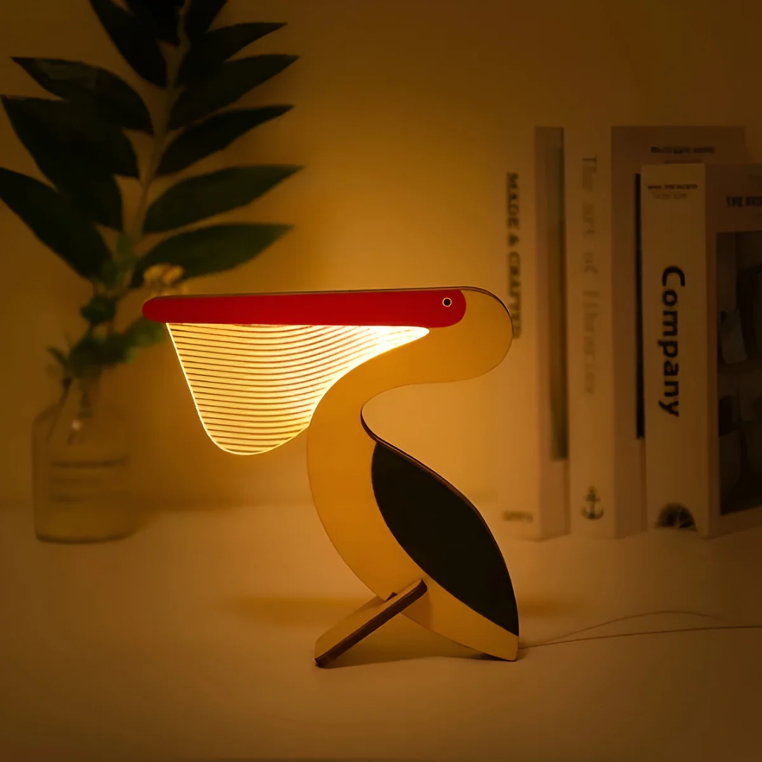 Houten Dierenlamp LED Tafellamp Warm Licht Nordic Design Sfeerlamp Toekan Pelikaan Walvis Kinderkamer Decoratie | Sansoti