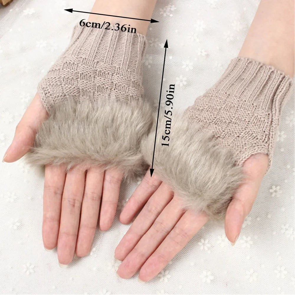 Fingerless Gloves with Faux Fur Wrist Warmer, Wool Hand Warmer, Stretchy, for Colder Days, Winter Comfort | Sansoti