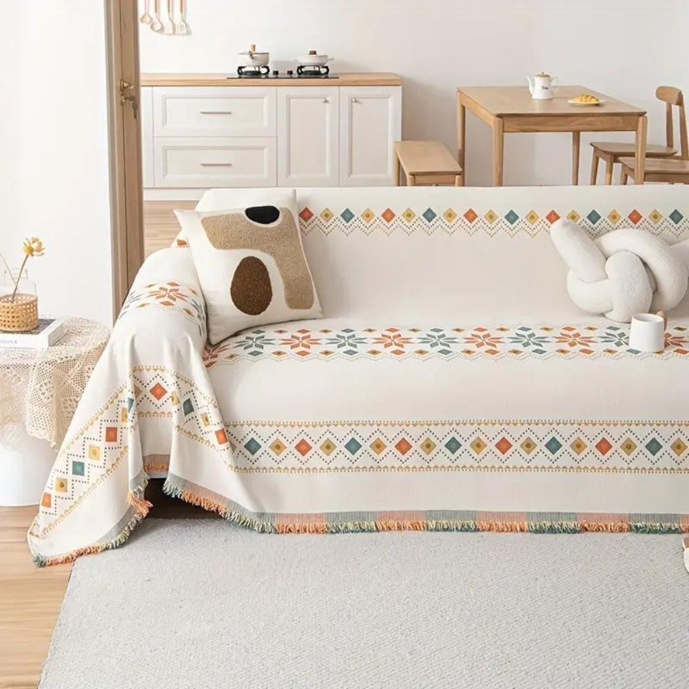 Bohemian bankhoes met anti-slip onderkant – stijlvolle meubelbescherming met kwastdetails | Sansoti