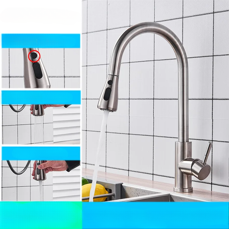 Flexibele Keukenkraan met Uittrekbare Sproeikop – Geborsteld Staal Design | Sansoti