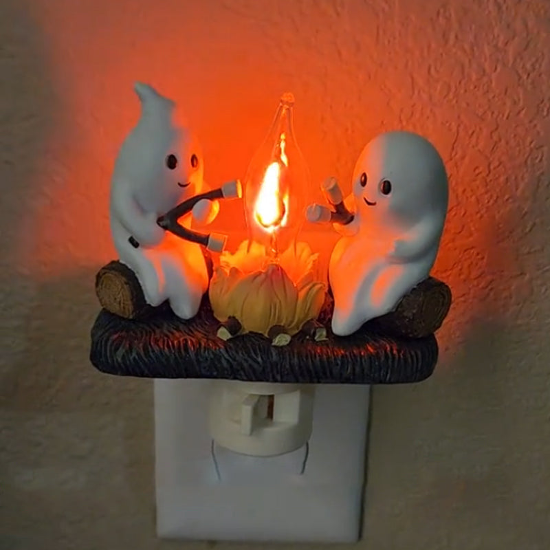 Spookje met Kampvuur Nachtlampje LED Flikkerlicht Kinderkamer Decoratief Halloween Sfeer Sfeerlamp Warm Licht | Sansoti