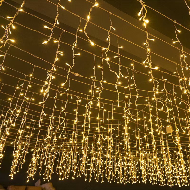 50 Meter LED-Eiszapfenlichtvorhang mit warmweißem Wasserfalllicht für den Außenbereich | Restfield