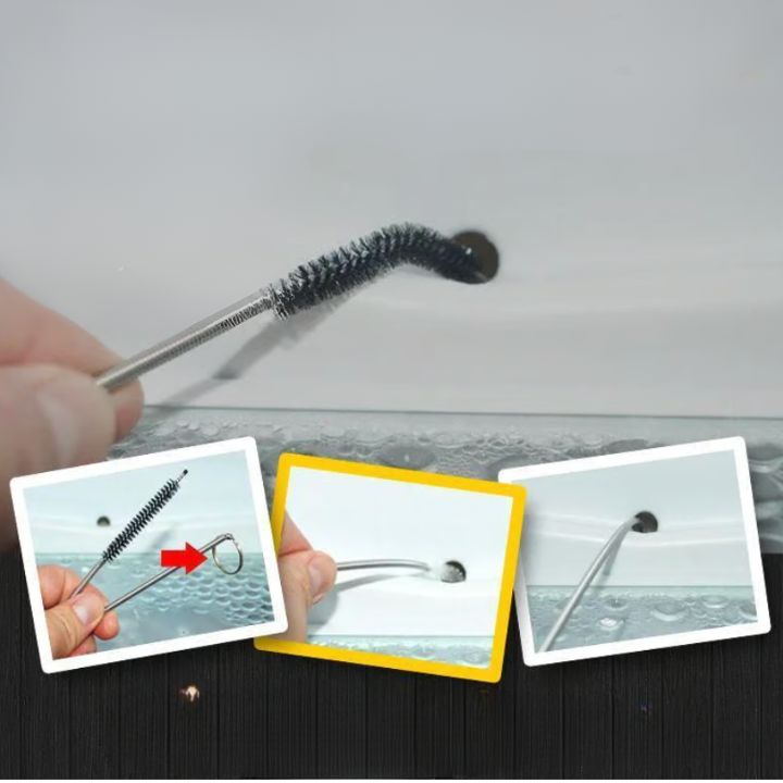Kühlschrank-Abflussbürsten-Set 15 cm mit Sprühfunktion Flexibler Reiniger für Abflussrohre in Küche und Bad | Sansoti
