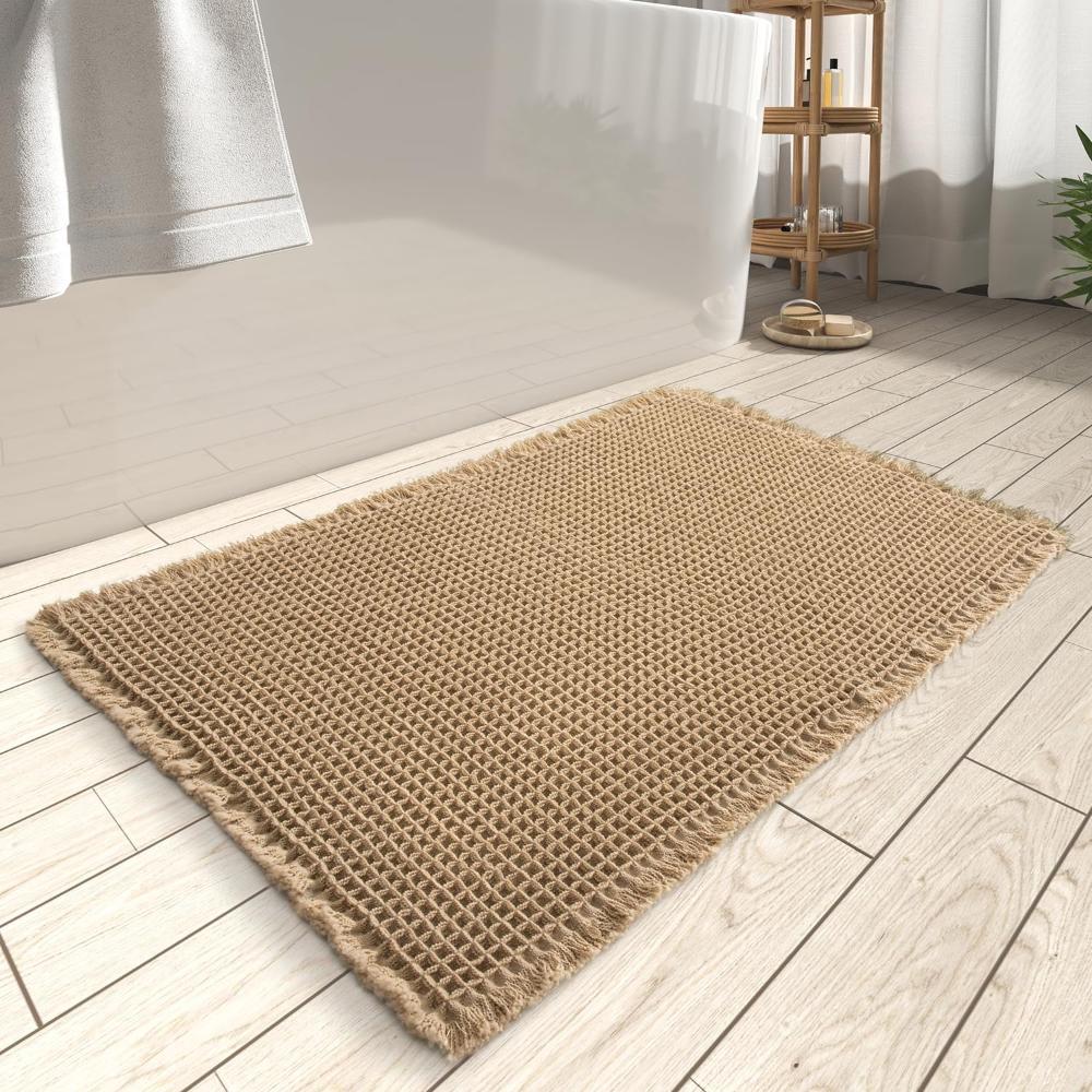 Badmat Wafelstructuur Absorberend Antislip Beige Badkamer Douchemat Sneldrogend Zacht Vloermat Spa Stijl | Sansoti