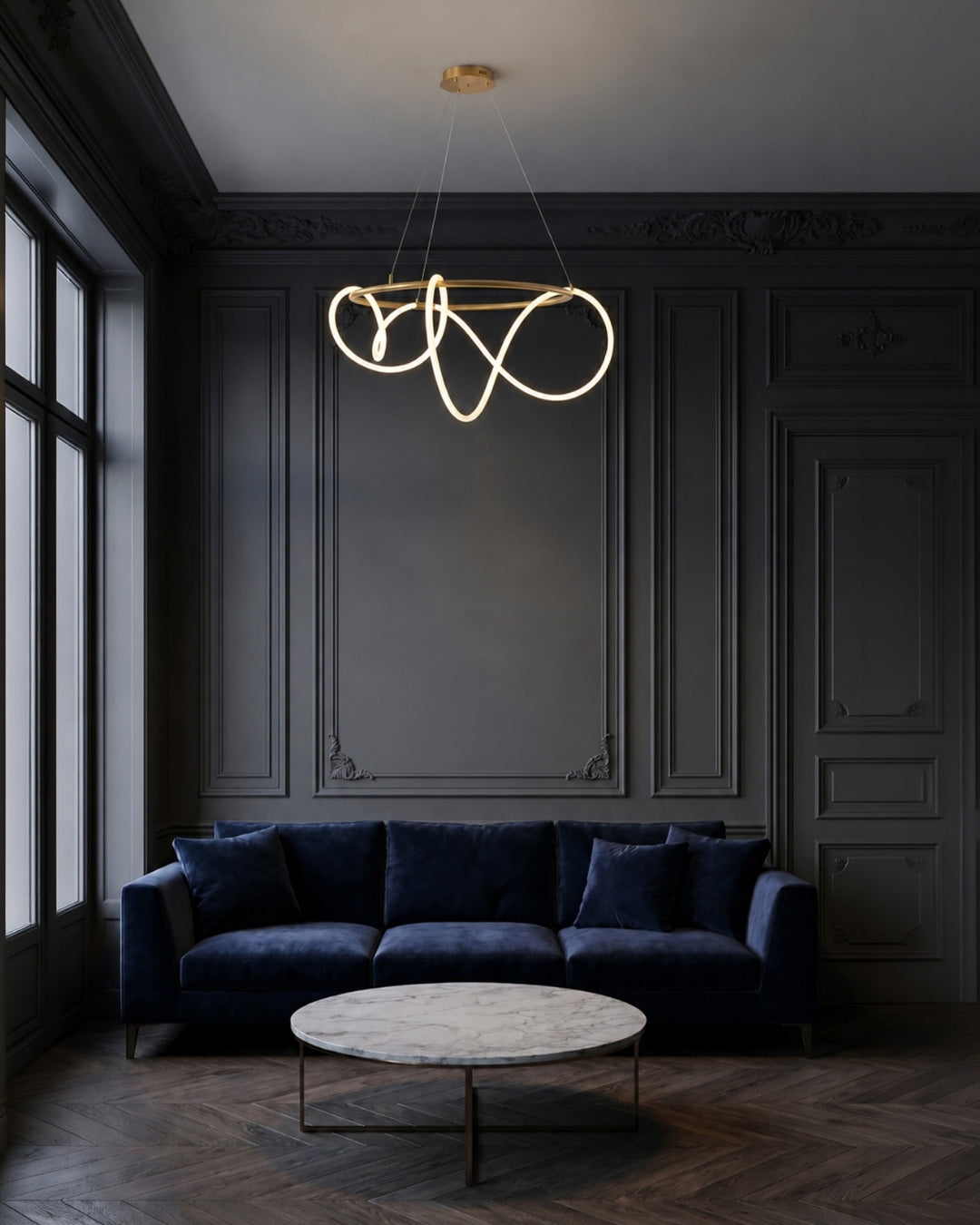 LED-design hanglamp met metalen koordstructuur zwart satijn 100 cm dimbaar warm wit modern interieur eetkamer keukeneiland | Sansoti
