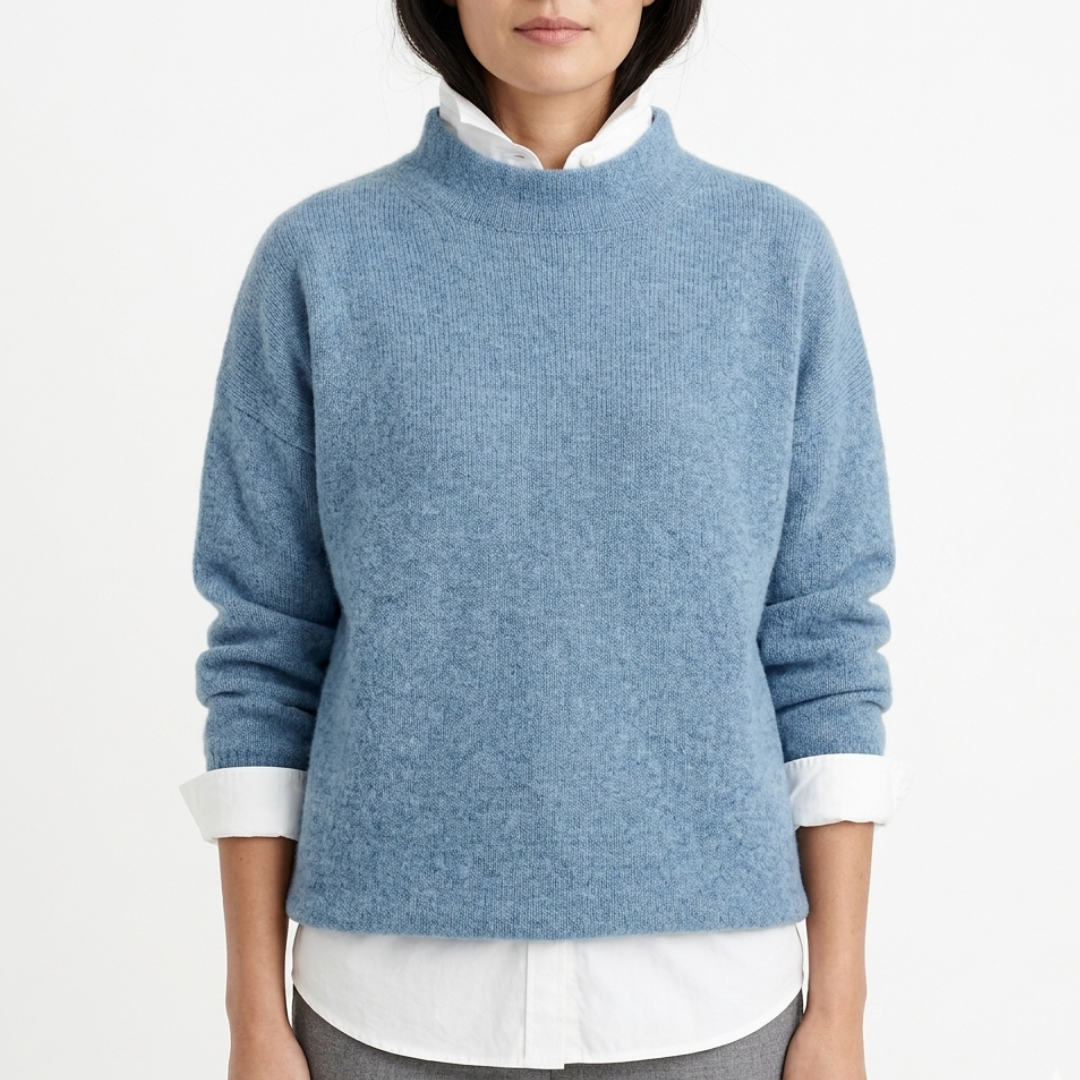Gestrickter Damenpullover aus Polyester, lockere Passform, lange Ärmel, Rundhalsausschnitt, vielseitig, lässig, elegant, bequem | Sansoti
