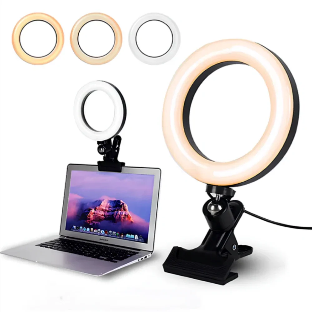 LED Ring Light with Clamp Modern Dimmable Desk Lamp with 360° Rotation – Perfect for Video Calls, Makeup, Photography | Sansoti