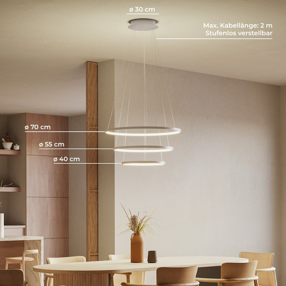 LED Hanglamp Ringen 70-55-40cm Dimbaar Aluminium Design | Sansoti