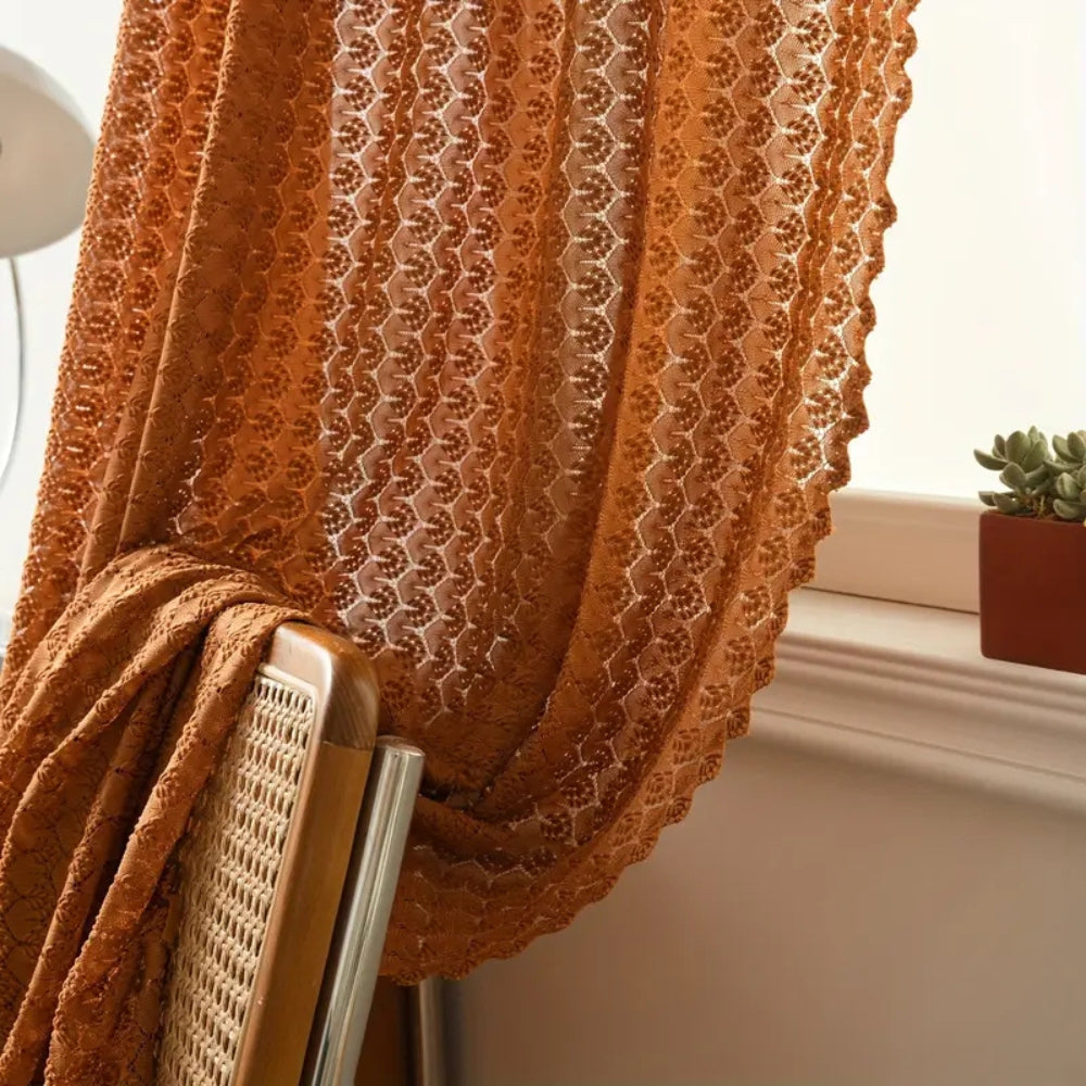 Gehaakte Gordijn Amber 150x99cm Bohemian Stijl Lichtfilterend Decoratief Raamgordijn Microvezel | Sansoti