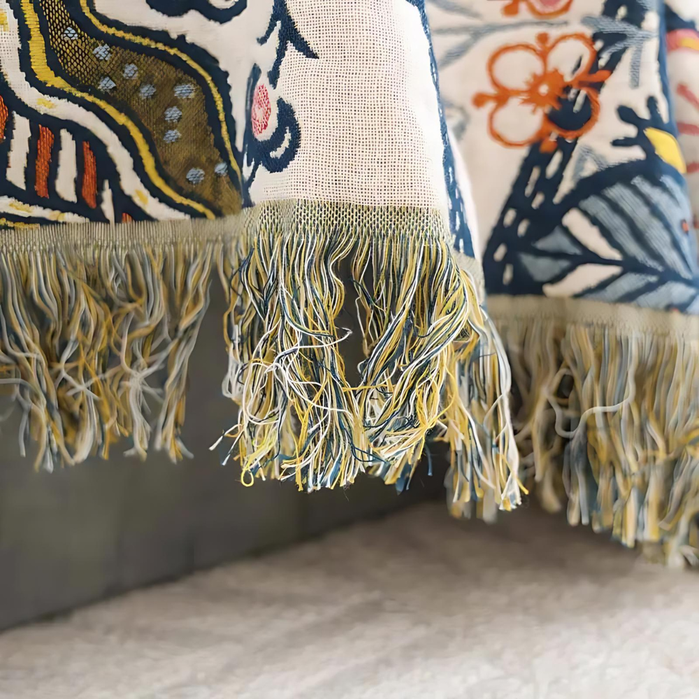 Jacquard Katoenen Plaid met Bloemenprint en Kwastjes – Zacht Reversibel Banklaken – Scandinavisch Geïnspireerde Woondeken | Sansoti