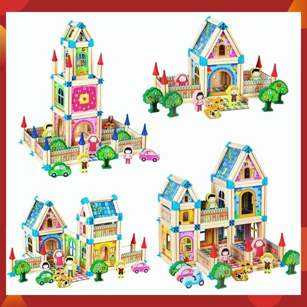 Maison de poupée en bois à construire soi-même, jouet pour enfants, 268 à 298 pièces, éducatif et créatif, jeu d’imagination | Sansoti