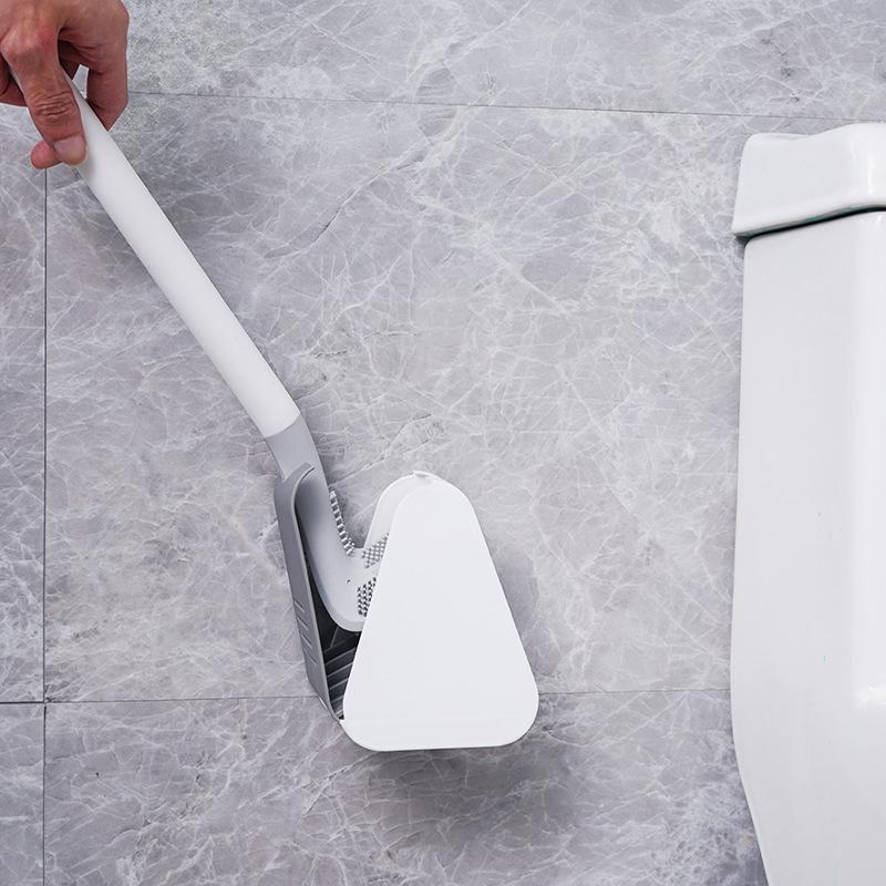 Dreieckige Toilettenbürste mit selbstklebender Wandhalterung TPR-Borsten Kompakte WC-Reinigung für das Badezimmer | Sansoti