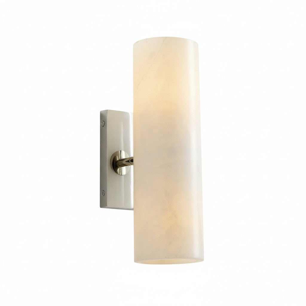 Cilindervormige wandlamp met natuurlijk albast of geribde glazen kap Brons Nikkel Messing | Sansoti