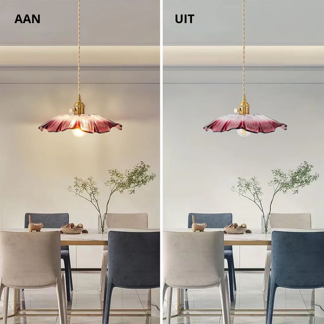Sansoti | Cullivan Bloemvormige Hanglamp – Glazen Hanglamp met Gouden Fitting voor Woonkamer & Eetkamer