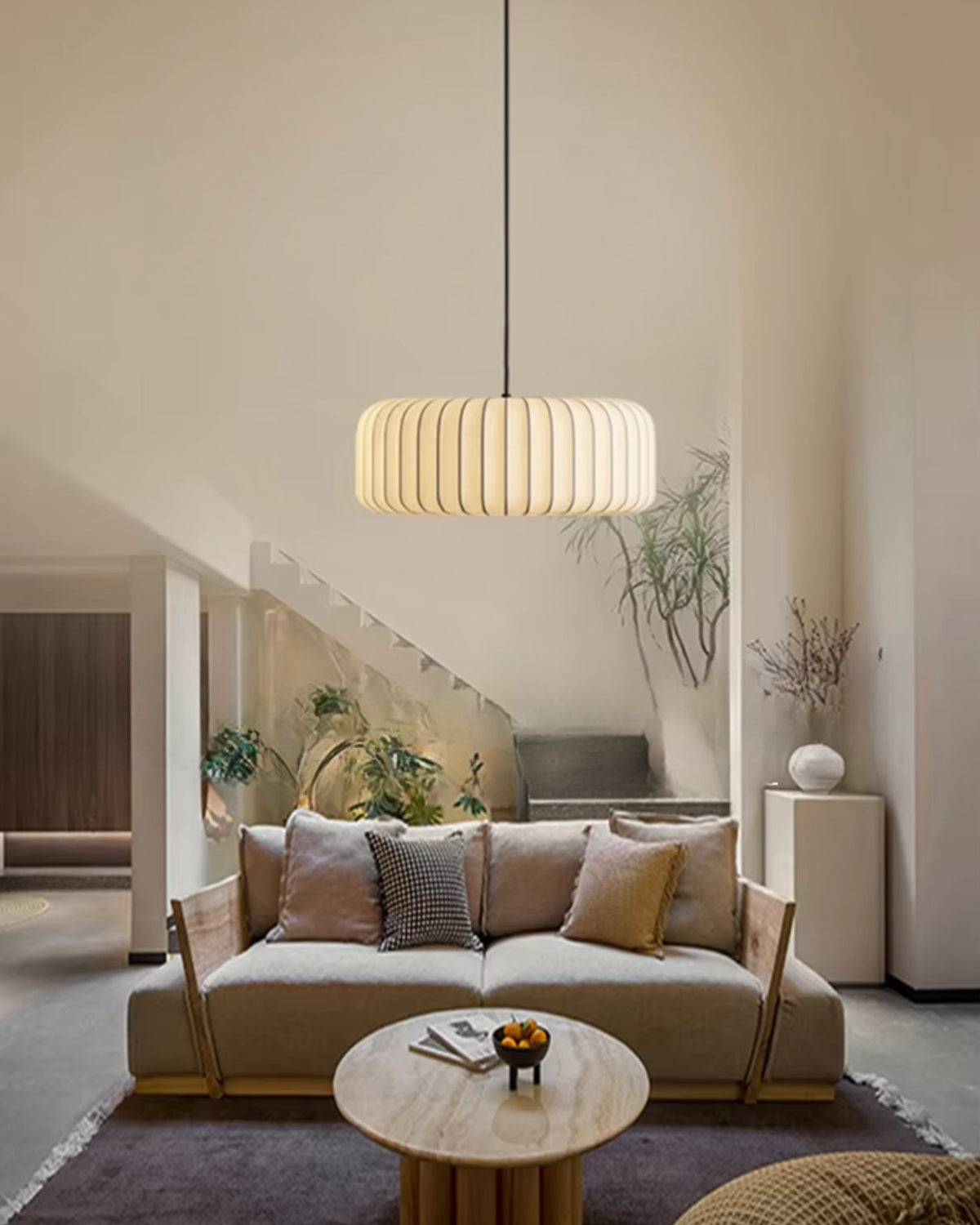 Moderne hanglamp met stoffen lampenkap – minimalistische design plafondlamp in stretchstof voor eetkamer en woonkamer | Sansoti