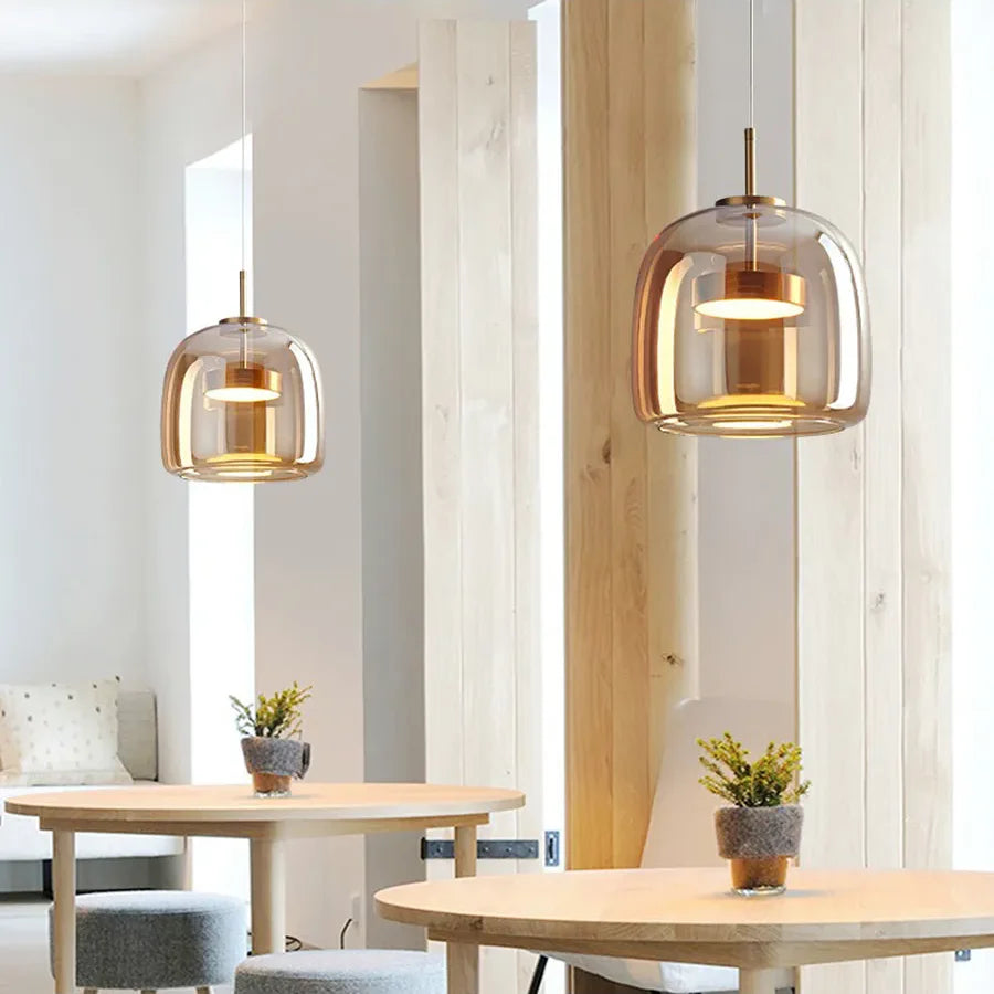 Nordische Hanglamp Glas LED Cognac Rookgrijs Scandinavisch | Sansoti