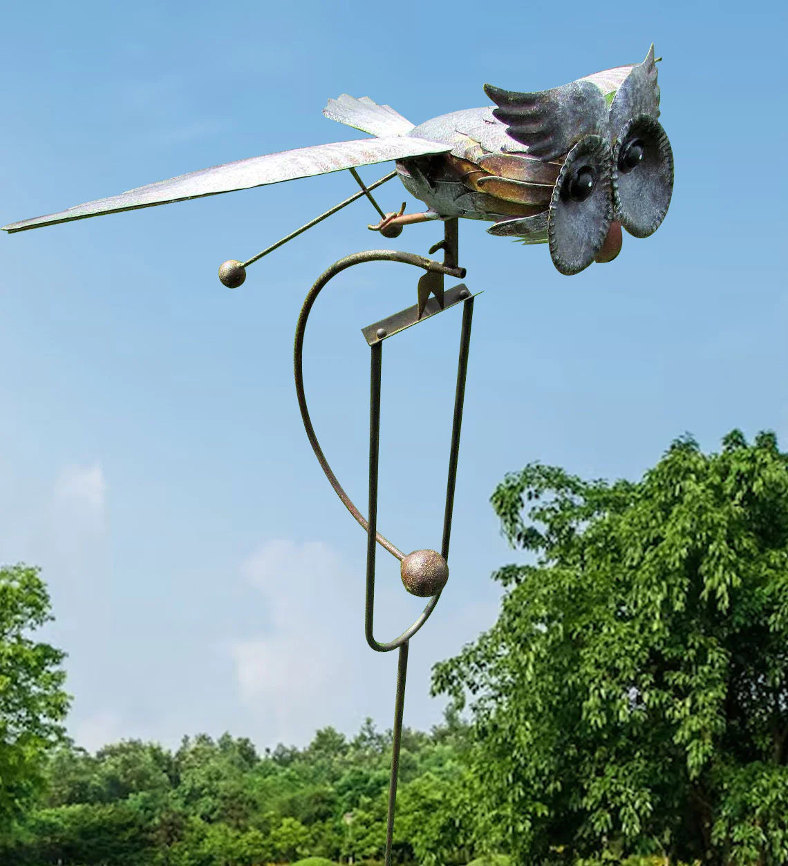 Metalen Vogel Windmolen Tuin Decoratie Weerbestendig Zilver Buiten Tuinornament Bewegende Vleugels Windspinner | Sansoti
