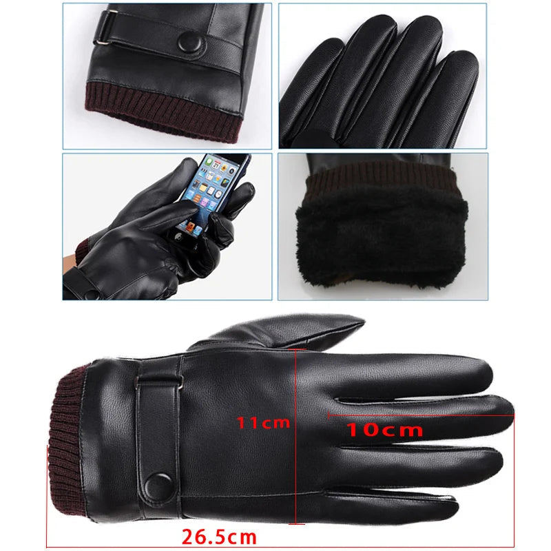Touchscreen Leren Handschoenen Heren Winter Synthetisch Leer Windproof Warm Autorijden Fietshandschoenen | Sansoti
