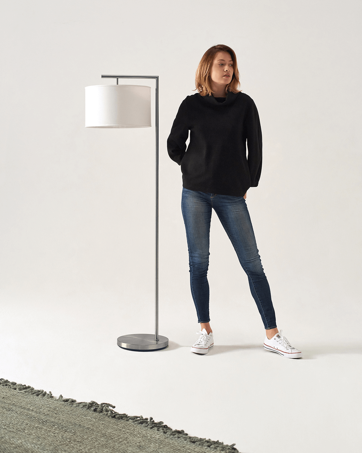 Stehleuchte Modern Mit Stoffschirm 152cm LED Schwarz Messing Nickel | Restfield