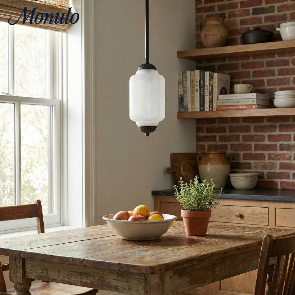 Vintage Melkglazen Hanglamp met Gegolfde Rand – Scandinavische Sfeerverlichting voor Keuken en Slaapkamer | Sansoti