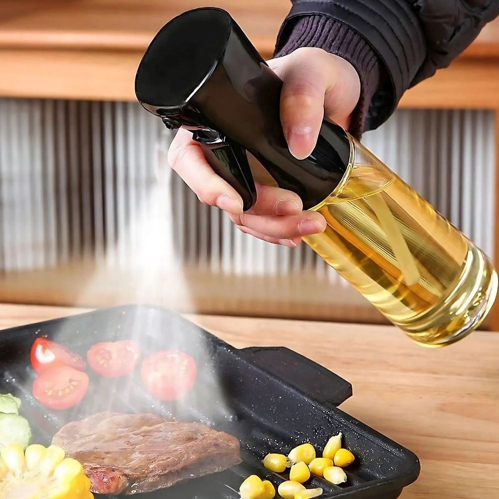 Oliespray Fles Glas 100ml Zwart Keuken Sprayfles Olie Azijn Airfryer BBQ Salade Verstuiver Navulbaar | Sansoti