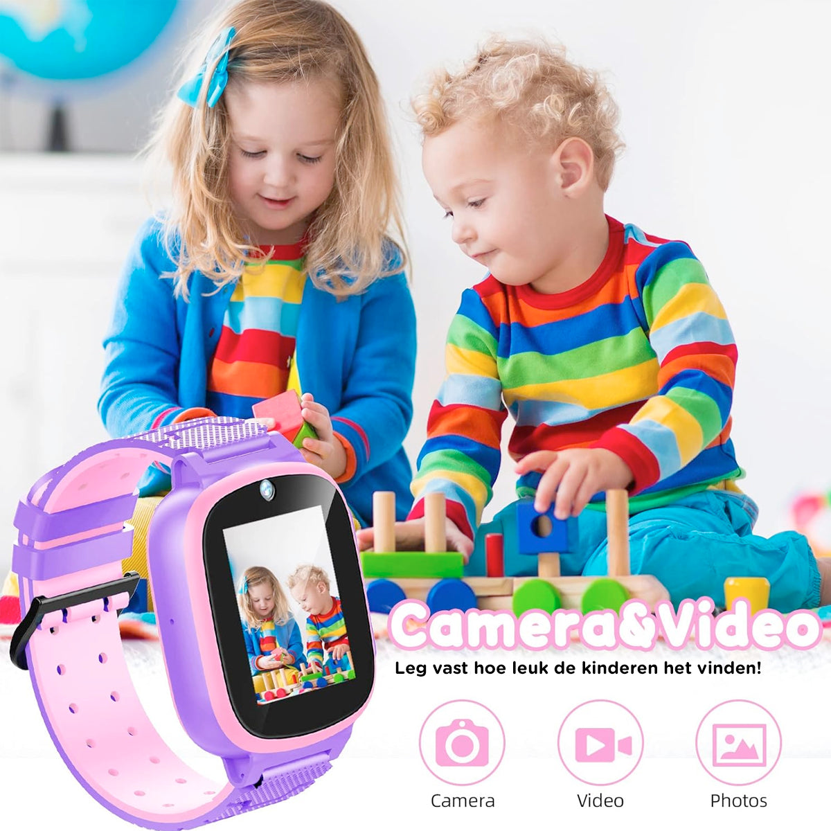 Montre Connectée Enfant avec Suivi LBS et Design Étanche pour Enfants Rose Bleu | Sansoti