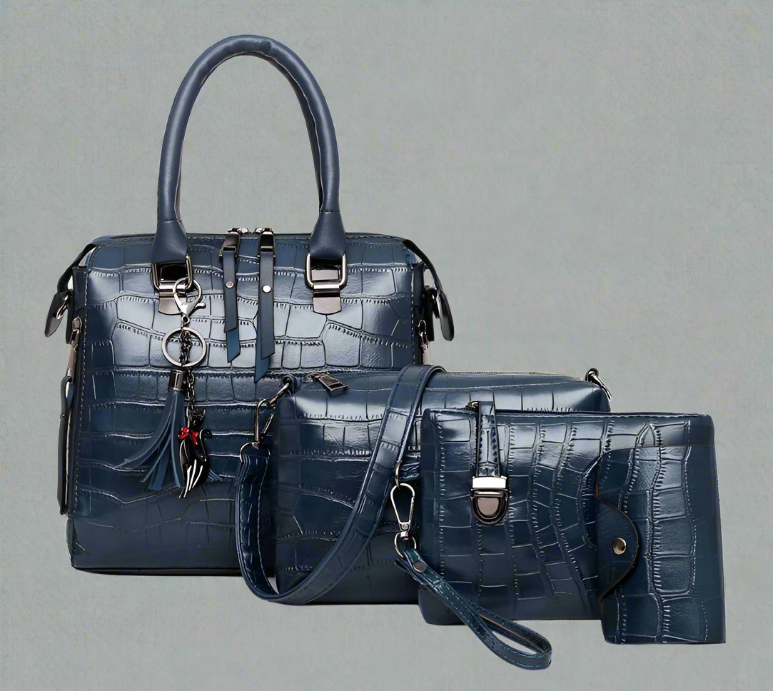 Vierdelige Leren Tassenset Dames Handtas Schoudertas Portemonnee Compacte Tas Kunstleer Elegant Praktisch | Sansoti