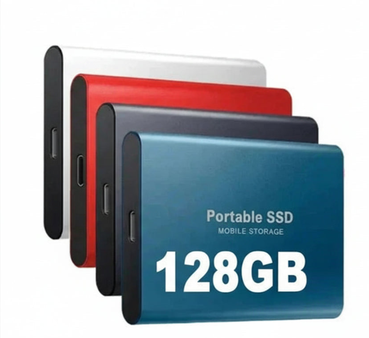Draagbare SSD Externe Schijf 128GB met USB-C Snelle Datatransfer en Compact Design - Beschikbaar in Zwart, Blauw en Rood | Sansoti