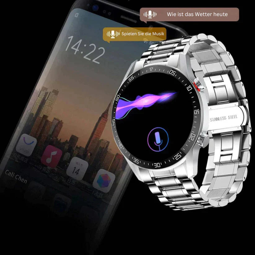Smartwatch mit Lautsprecher, Bluetooth und Fitnessfunktionen – Luxuriöses Design für Sport und Alltag | Sansoti