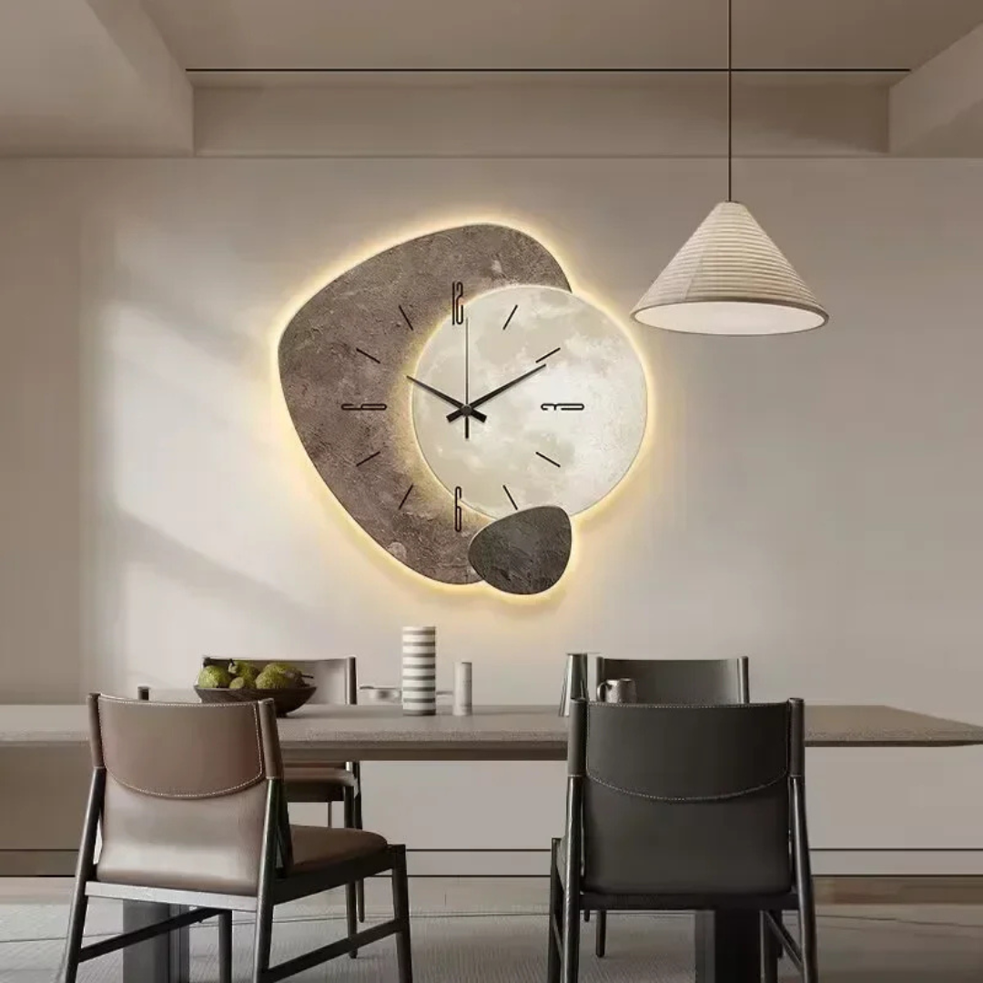 LED Wandklok van Natuurlijk Hout – Modern Design met Zachte Sfeerverlichting | Sansoti