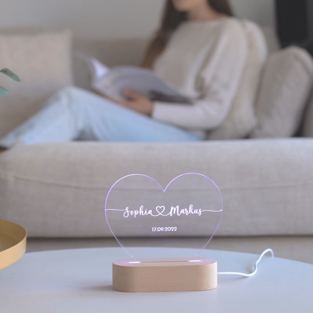 Gepersonaliseerde Nachtlamp met Namen en Datum – Romantisch Licht voor Koppels | Sansoti