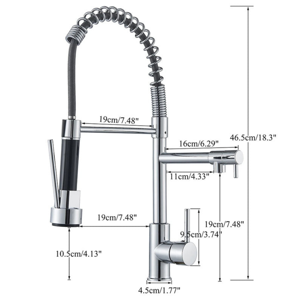 Robinet de cuisine extensible chromé à bec orientable, eau chaude et froide, douchette flexible, mitigeur de cuisine | Sansoti