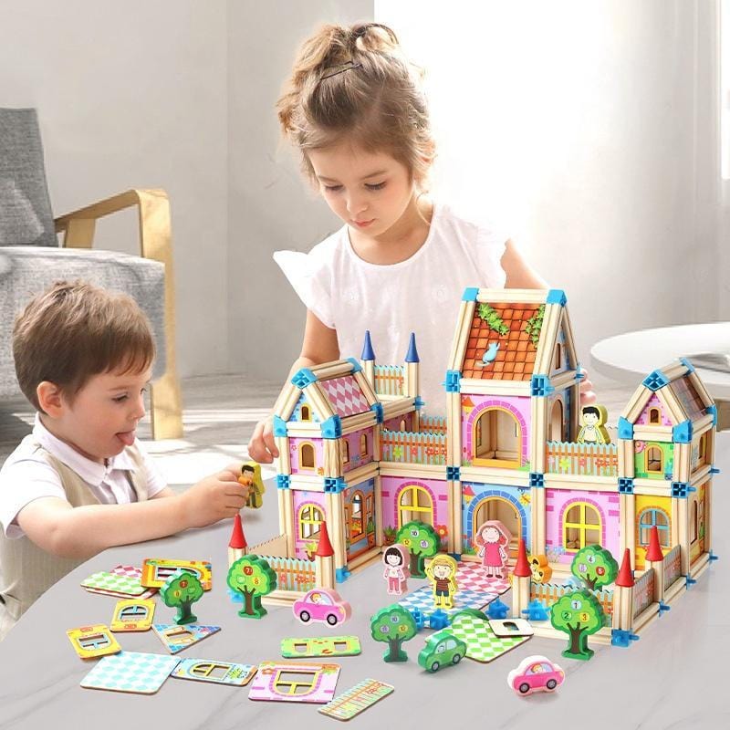 Maison de poupée en bois à construire soi-même, jouet pour enfants, 268 à 298 pièces, éducatif et créatif, jeu d’imagination | Sansoti
