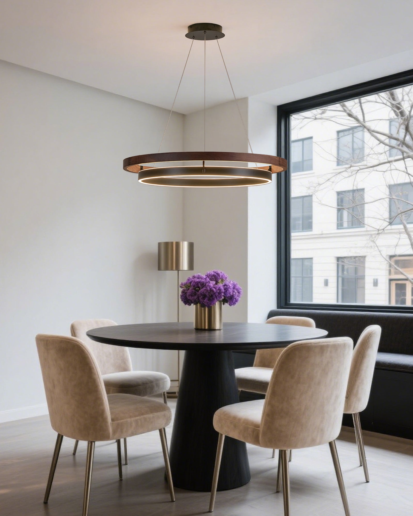 Holz-Ring-Kronleuchter LED Eingebaut Warmweiß Dimmbar Esszimmer Wohnzimmer Deckenlampe Modern Bauernhaus | Restfield