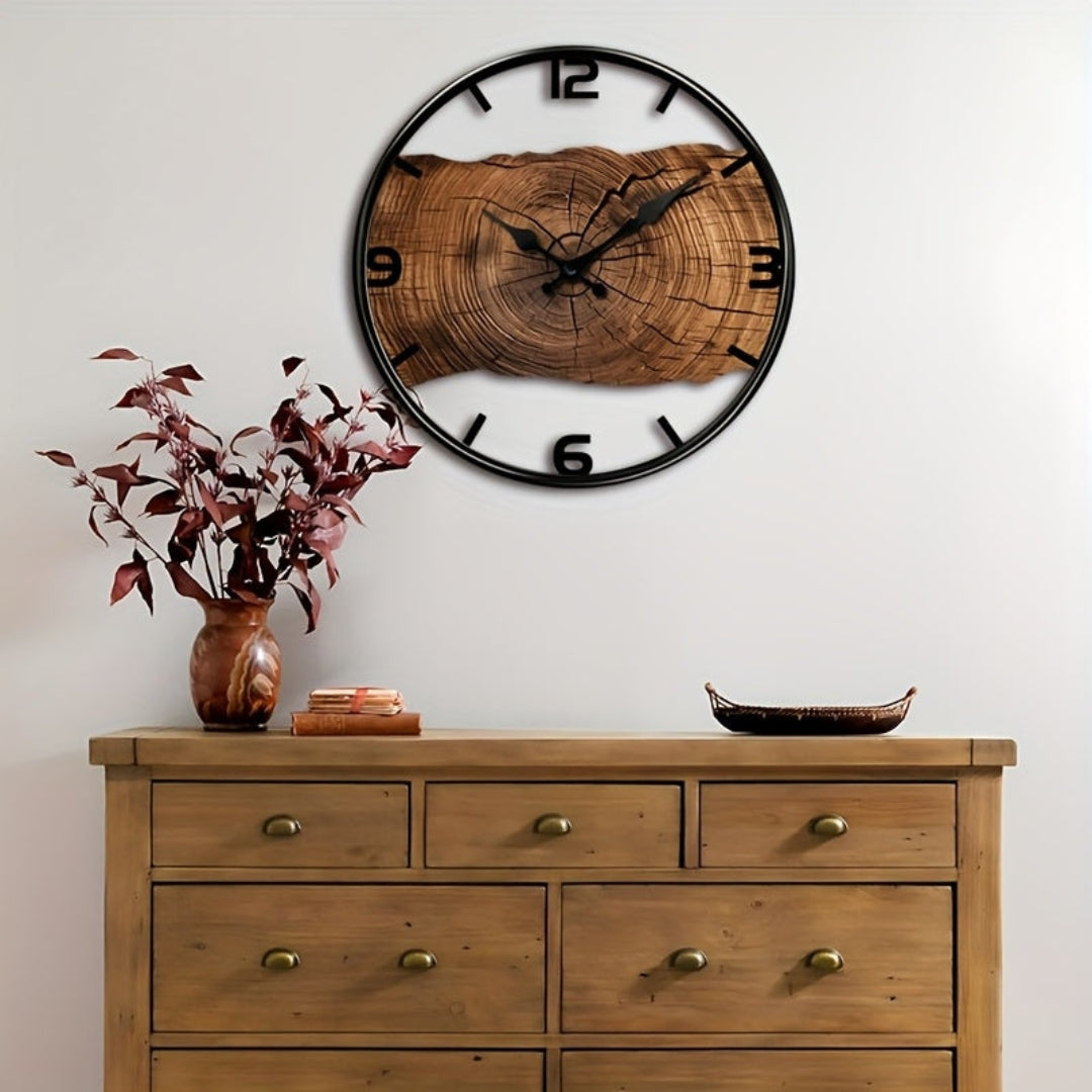 Ronde Wandklok met Uitgesneden Houtdesign Stil Uurwerk Scandinavisch Interieur Woonkamer Slaapkamer Decoratie | Sansoti