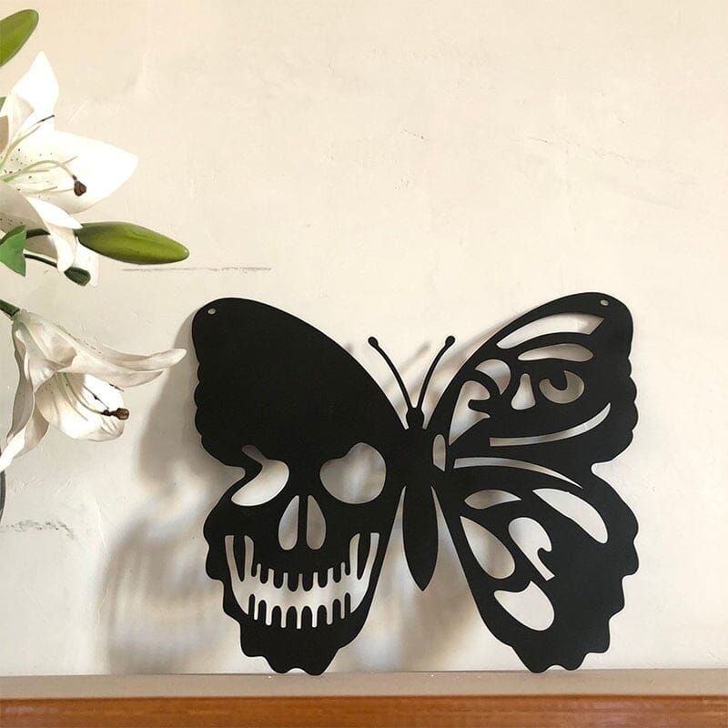 Metalen Vlinder Schedel Wanddecoratie 25x30cm Handgemaakt Gothic Art Mystiek Design Binnen Buiten Tuin | Sansoti