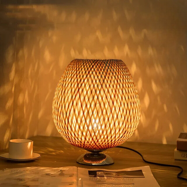 Bamboe Tafellamp Vintage Scandinavisch Design Warm Licht Slaapkamer Woonkamer Bureaulamp Oosterse Stijl | Sansoti